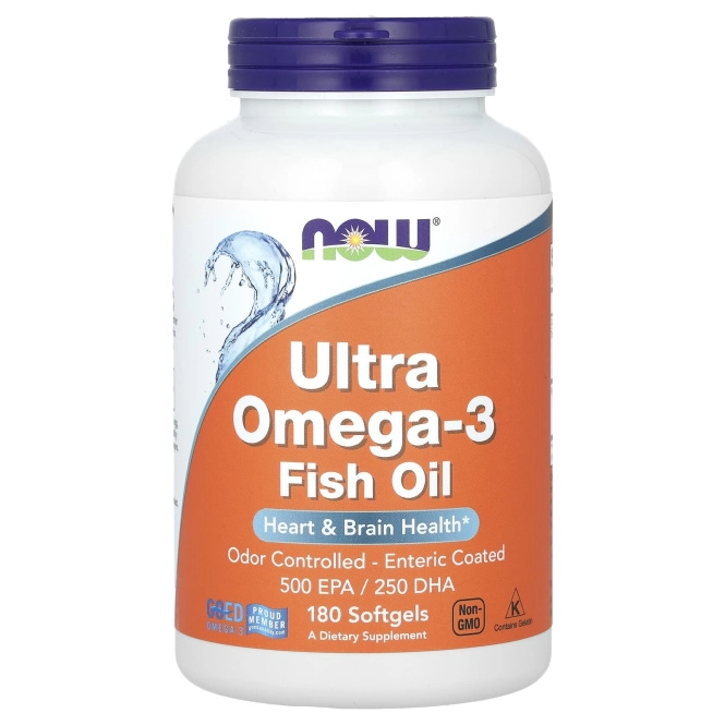 Ультра омега-3, Ultra Omega-3 Now Foods 500 ЭПК/250 ДГК, 180 желатиновых капсул