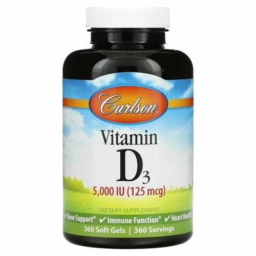 Carlson Labs, Витамин D3, 5000 МЕ, 360 желатиновых капсул