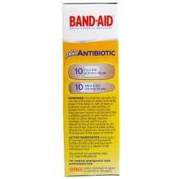 Band Aid, Липкий пластырь, с добавлением антибиотиков, 20 размеров в ассортименте