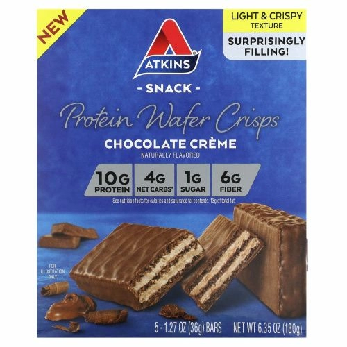 Atkins, Белковые Вафли Хрустящая Закуска Шоколадный Крем 5 батончиков