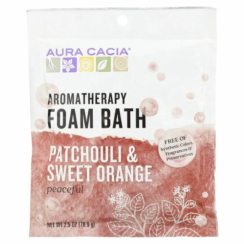 Aura Cacia, Ароматерапевтическая пена для ванны, успокаивающий пачули и сладкий апельсин, 2,5 унции (70,9 г)