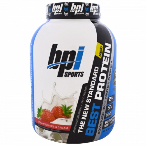 BPI Sports, Лучший креатин, передовая формула 100%-ного протеина, клубника и сливки, 5,2 фунта (2376 г)