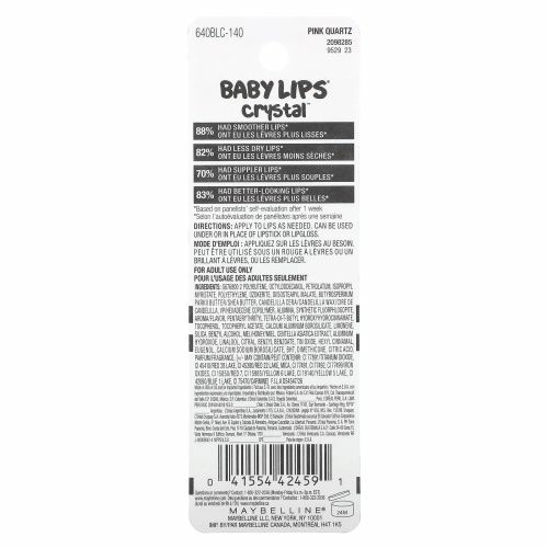 Maybelline, Baby Lips Crystal, увлажняющий бальзам для губ, розовый кварц 140, 4,4 г