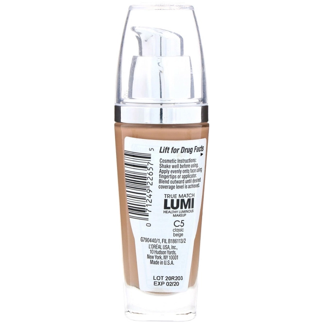 L'Oreal, Тональная основа True Match Healthy Luminous Makeup, SPF 20, оттенок C5 классический бежевый, 30 мл