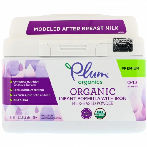 Plum Organics, Органическая формула для новорожденных с железосодержащим молочным порошком, 21 унц. (595 г)