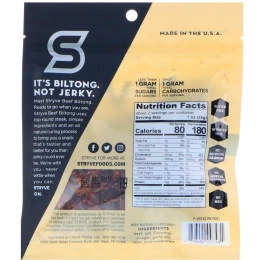 Stryve Foods, Protein Snacks Beef Biltong, Zesty Garlic, 2.25 oz (64 g)
