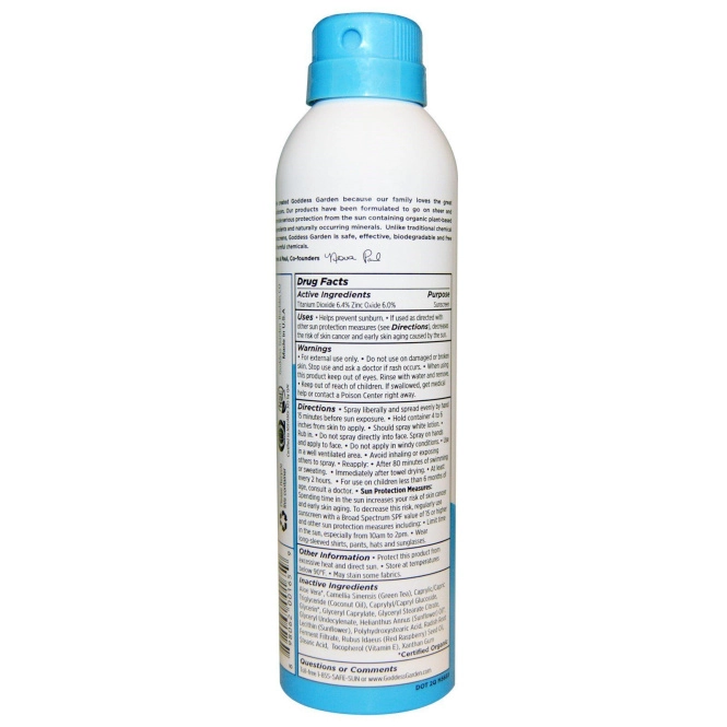 Goddess Garden, Organics, натуральное солнцезащитное средство, спорт, спрей, SPF 30, 6 унций (177 мл)