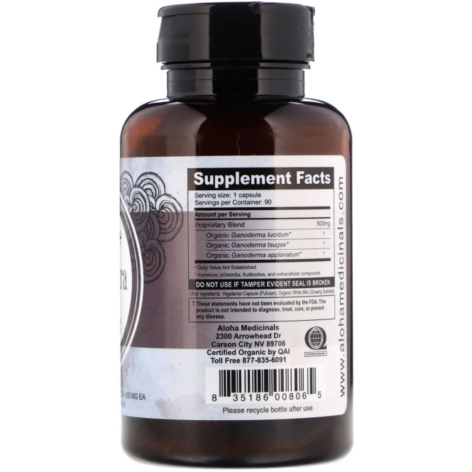 Aloha Medicinals Inc., Gano Ultra, 500 mg, 90 Capsules