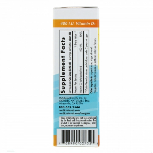 Витамин Д3 Nordic Naturals Baby's Vitamin D3 400 МЕ, 11 мл (0,37 fl oz)