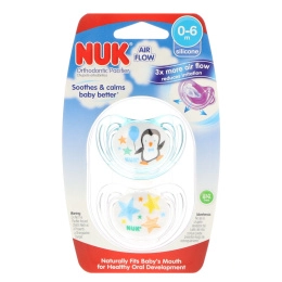 NUK, Ортодонтические пустышки для мальчиков от 0-6 месяцев, с притоком воздуха, 2 шт