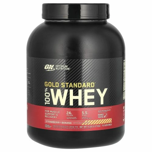 Optimum Nutrition, Золотой стандарт, 100% сыворотка, клубника и банан, 5 фунтов (2,27 kg)