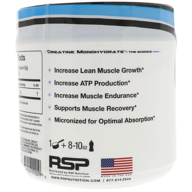 RSP Nutrition, Моногидрат креатина, Креатин в виде тонкоизмельченного порошка, 17,6 унции (500 г)