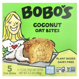 Bobo's Oat Bars, Овсяные кусочки, кокос, 5 кусочков, 37 г (1,3 унции)