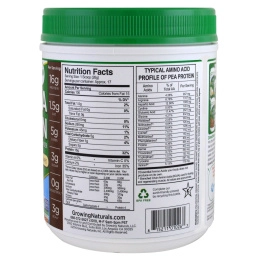 Growing Naturals, Гороховый белок, шоколадный порошок, 15,8 унций (449 г)