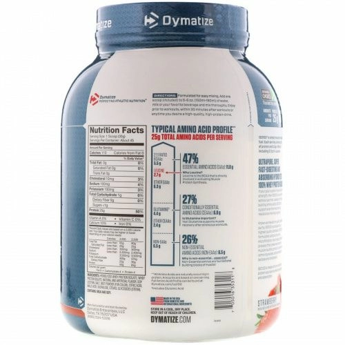 Dymatize Nutrition, ISO 100, гидролизированный 100%-ный изолят сывороточного белка, клубника, 48 унции (1,4 кг)