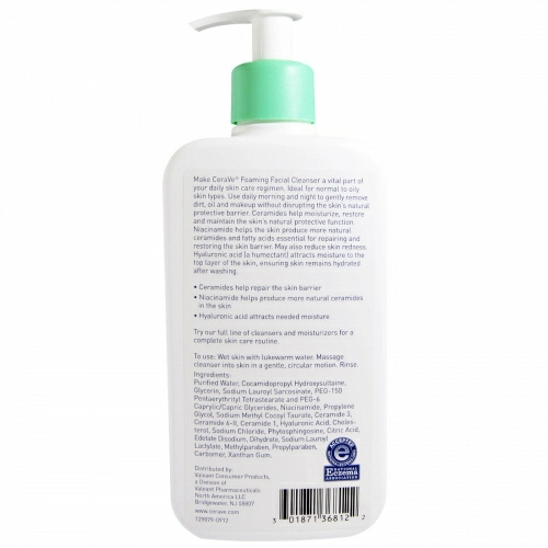 CeraVe, Foaming Facial Cleanser, for Normal to Oily Skin, 12 oz (355 ml)