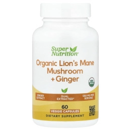 Super Nutrition, органический гриб ежовик гребенчатый с имбирём, 60 вегетарианских капсул
