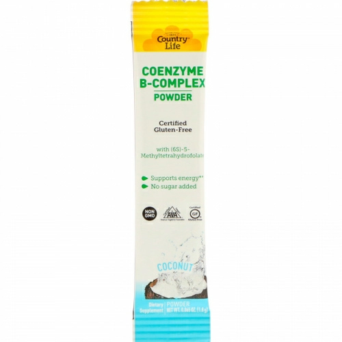 Country Life, Coenzyme B-Complex в форме порошка, кокос, 30 пакетиков, 0,065 унций (1,8 г)