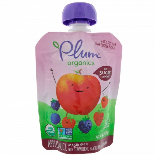 Plum Organics, Organic Applesauce Mashups with Strawberry, Blackberry & Blueberry , 4 Pouches, 3.17 oz (90 g) Each