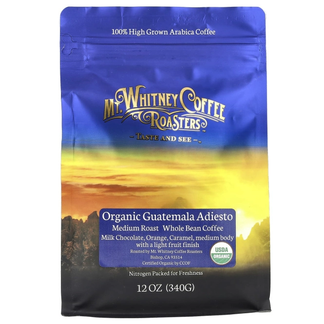 Mt. Whitney Coffee Roasters, органический кофе из цельных зерен, гватемала, средняя обжарка, 340 г (12 унций)