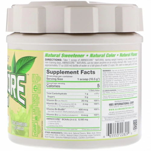 ALLMAX Nutrition, AMINOCORE Natural Instantized BCAAs, Cucumber Melon, 13.3 oz (378 g)