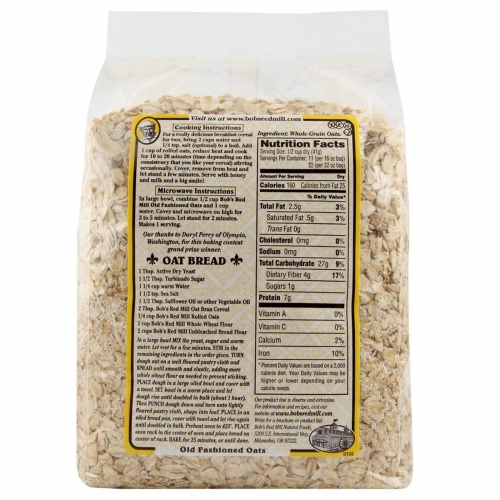 Bob's Red Mill, Традиционная плющеная овсянка, 32 унций (907 г)