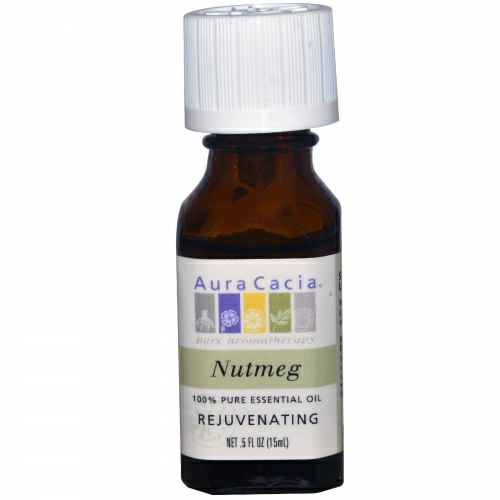 Aura Cacia, 100%-ное чистое эфирное масло, мускатный орех, 0,5 ж. унц. (15 мл)