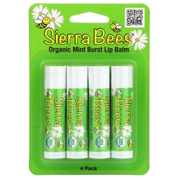 Sierra Bees, Органические бальзамы для губ, мятный взрыв, 4 шт. в упаковке, по 0,15 унц. (4,25 г) каждый