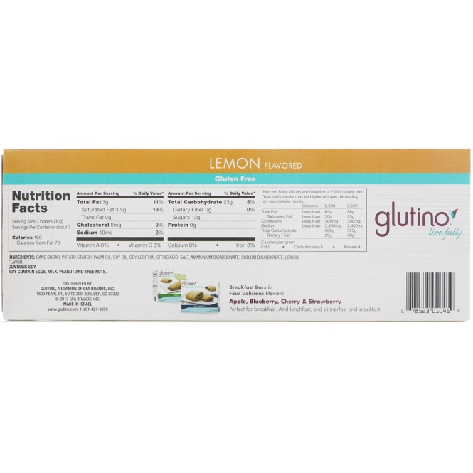 Glutino, Вафли без глютена, Вкус лимона, 7,1 унц. (200 г)