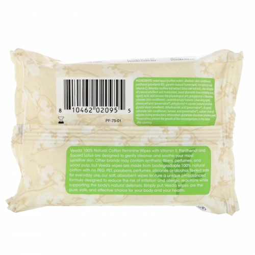 Veeda, 100% Natural Cotton Feminine Wipes, 20 Wipes