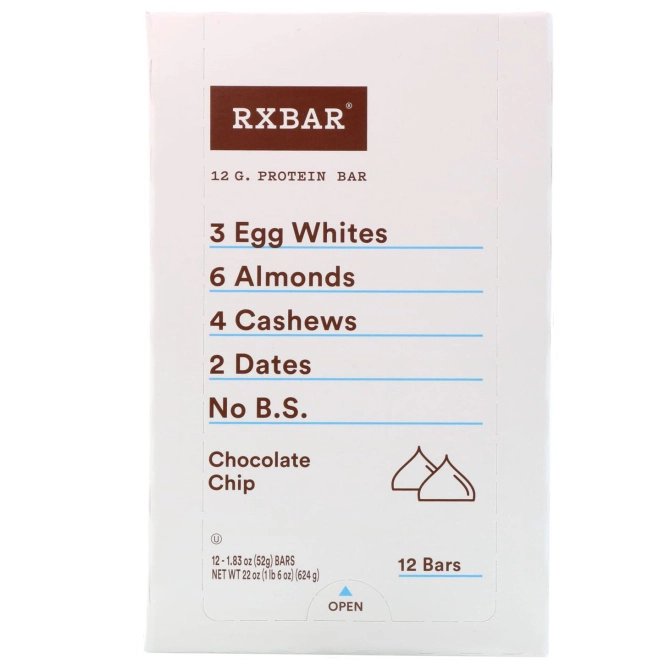 RXBAR, Протеиновые батончики, Шоколадные кусочки, 12 батончиков, 1,83 унции (52 г) каждый