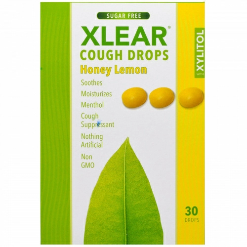 Xlear, Ксилит, леденцы от кашля, без сахара, лимонный мед, 30 леденцов