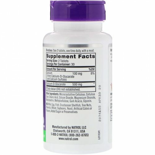 Natrol, Кальция D-глюкарат, 500 мг, 60 таблеток
