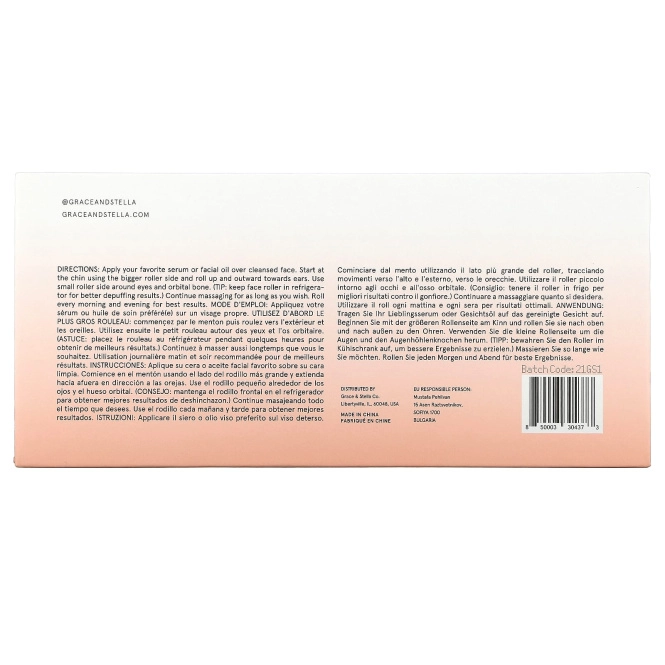 Grace & Stella, роликовый массажер для лица из розового кварца, 1 шт.