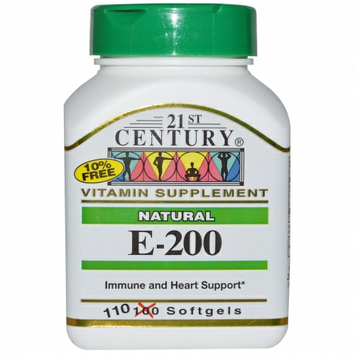 21st Century, E-200, натуральный продукт, 110 мягких капсул