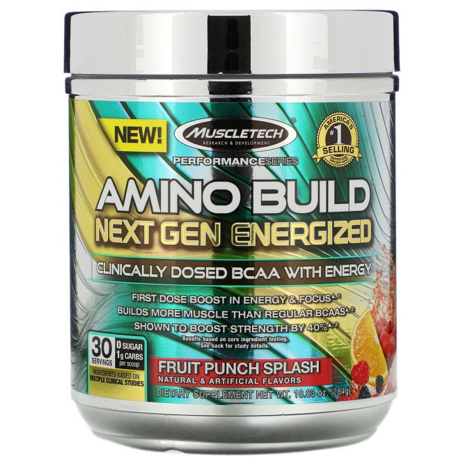 Muscletech, Amino Build Next Gen, аминокислоты нового поколения для повышения энергии, фруктовый пунш, 284 г (10,03 унции)
