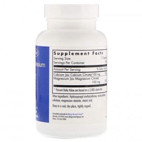 Allergy Research Group, Calcium Magnesium Citrate, 100 Vegetarian Capsules