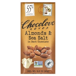 Chocolove, черный шоколад с миндалем и морской солью, 55% какао, 90 г (3,2 унции)