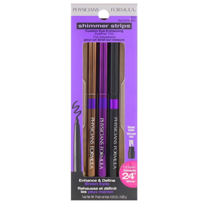 Physicians Formula, Шиммер полоски, изготовленный для усовершенствования глаз, трио подводок для глаз, коричневые глаза, 0,85 г (0,03 унции)