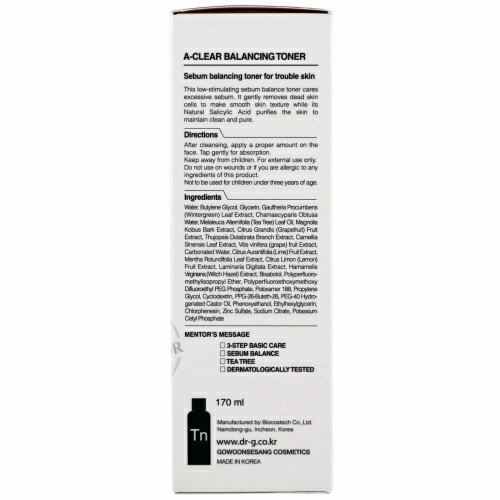 Dr. G, A-Clear, тоник для баланса кожи, 5,74 ж. унц. (170 мл)