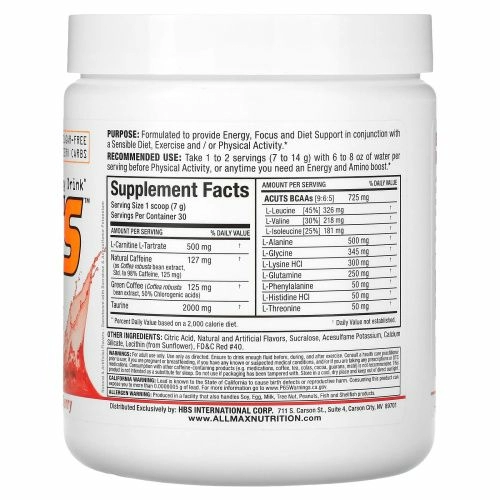 ALLMAX Nutrition, AMINOCUTS, аминокислоты с разветвлённой цепью для потери в весе+незаменимые аминокислоты, таурин, конъюгированная линолевая кислота, сырые зерна кофе, мартини из ягод годжи, 7.4 унции (210 г)