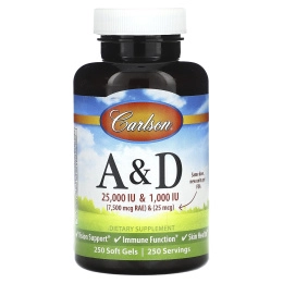 Carlson Labs, A & D, 25000 МЕ / 1000 МЕ, 250 капсул