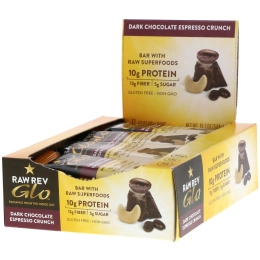 Raw Rev, Glo, Хрустящее лакомство с темным шоколадом и эспрессо, 12 батончиков, 1,6 унц. (46 г) каждый