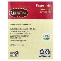 Celestial Seasonings, Herbal Tea, перечная мята, без кофеина, 20 чайных пакетиков, 32 г (1,1 унции)