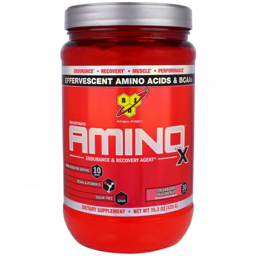 BSN, "Амино-X", средство для выносливости и восстановления со вкусом клубники и питайи, 15,3 унции (435 г)