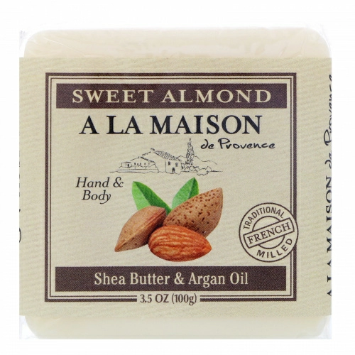 A La Maison de Provence, Кусковое мыло для рук и тела, Сладкий миндаль, 3,5 унции (100 г)