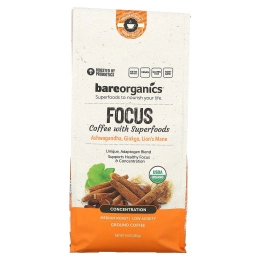 BareOrganics, Focus Coffee with Superfoods, молотый, средней обжарки, 283 г (10 унций)