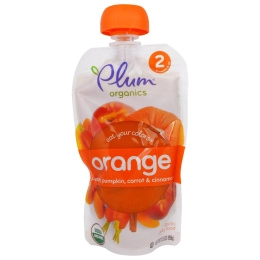 Plum Organics, Ешьте Ваши Цвета: Оранжевый - Персик, Тыква, Морковь и Корица, 3,5 унции (99 г)