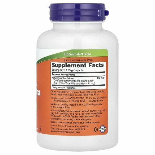 Now Foods, Ашвагандха, 450 мг, 180 вегетарианских капсул