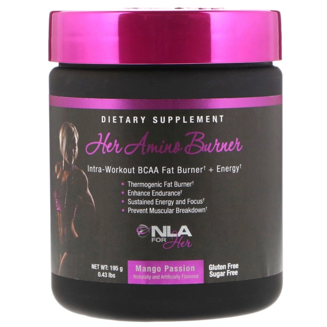NLA for Her, Жиросжигатель Her Amino, жиросжигатель с BCAA для приема во время тренировки + энергия, манго, 0,43 фунта (195 г)